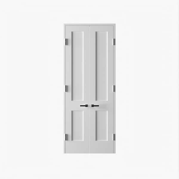 RESO 48 in. x 96 in. Bi-Parting Solid Core Primed White Composite Wood Double Pre-hung interior French Door Satin Nickel