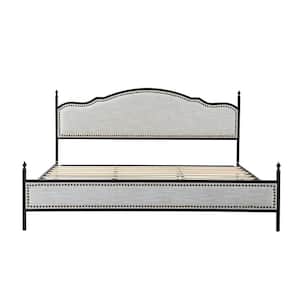 Florentin 78.2 in. Beige Metal Frame King Platform Bed with Metal Legs