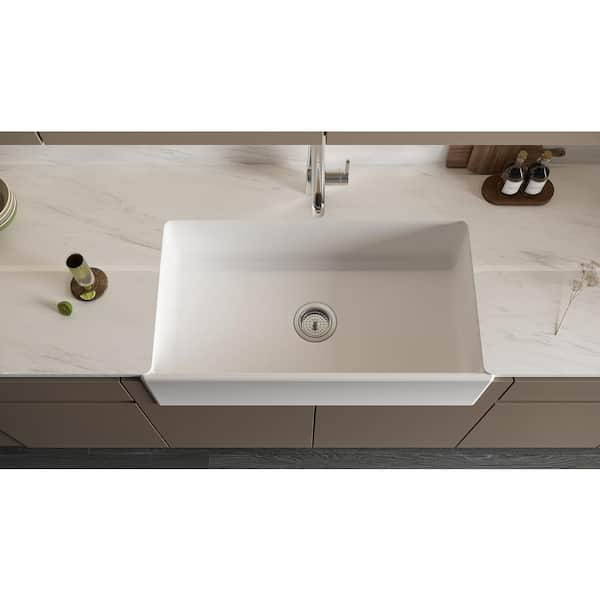 Farmhouse Apron Front Fireclay 36 in. x 18 in. x 10 in. Plain Single Bowl Kitchen Sink with Center Drain in White