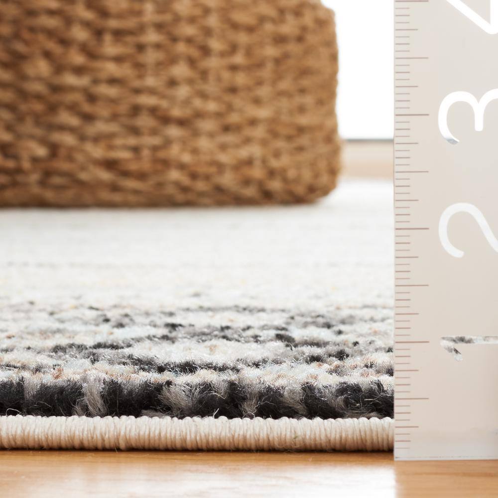 Ivory and Blue Grey Hand-Knotted Synthetic Round Area Rug