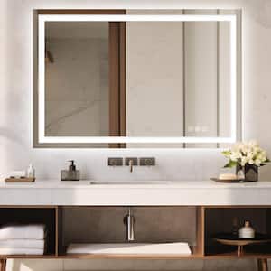 36 in W x 60 in H Rectangular Frameless Wall Mount 3 Colors Dimmable Anti-fog LED Bathroom Vanity Mirror with Memory