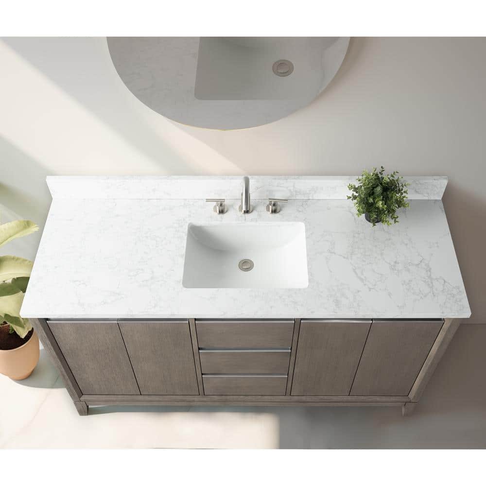 Driftwood Gray 60" Single Sink Bathroom Vanity with Engineered Marble Top