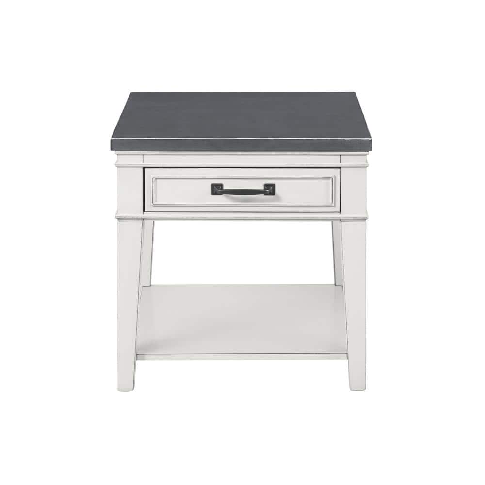 Coastal Casual Antique White and Grey Wooden End Table with Storage