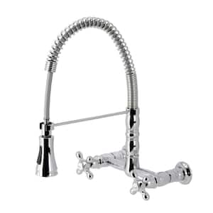 Heritage 2-Handle Wall Mount Pull Down Sprayer Kitchen Faucet in Polished Chrome