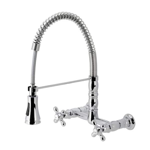 Heritage 2-Handle Wall Mount Pull Down Sprayer Kitchen Faucet in Polished Chrome