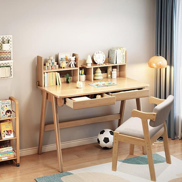 2-Piece Rubber Top Beige Kids Desk and Chair Sets