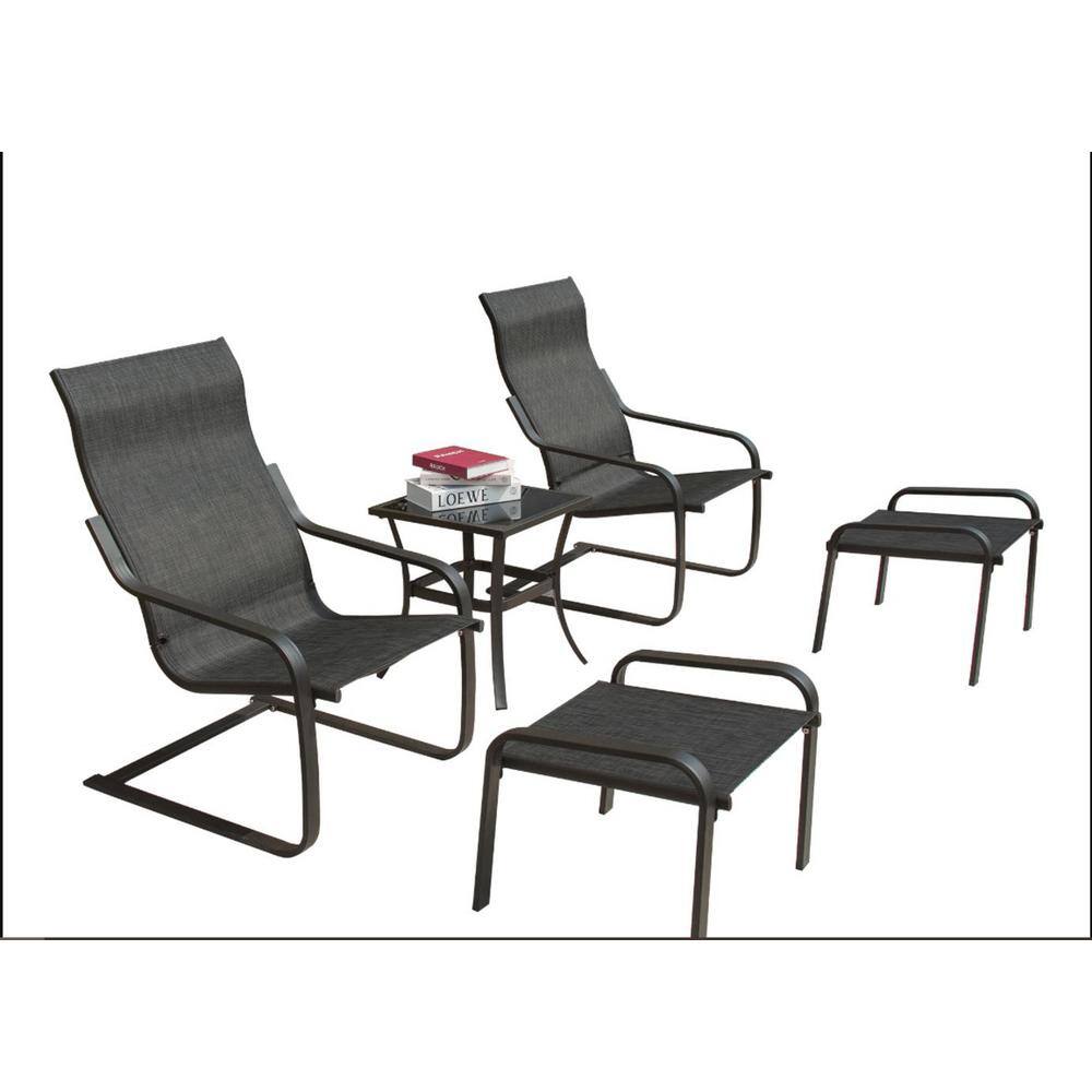 5-Piece Dark Gray Metal Patio Outdoor Bistro Set with Ottoman and Quick Dry