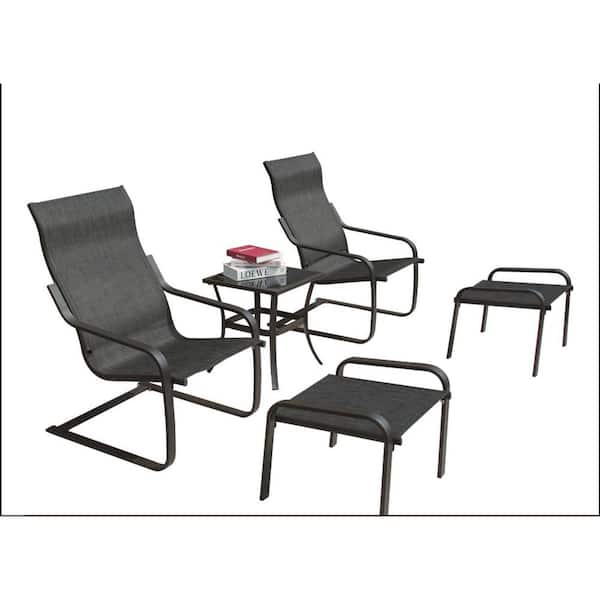 Unbranded 5-Piece Dark Gray Metal Patio Outdoor Bistro Set with Ottoman and Quick Dry Textile for Porch Deck Yard Garden Lawn