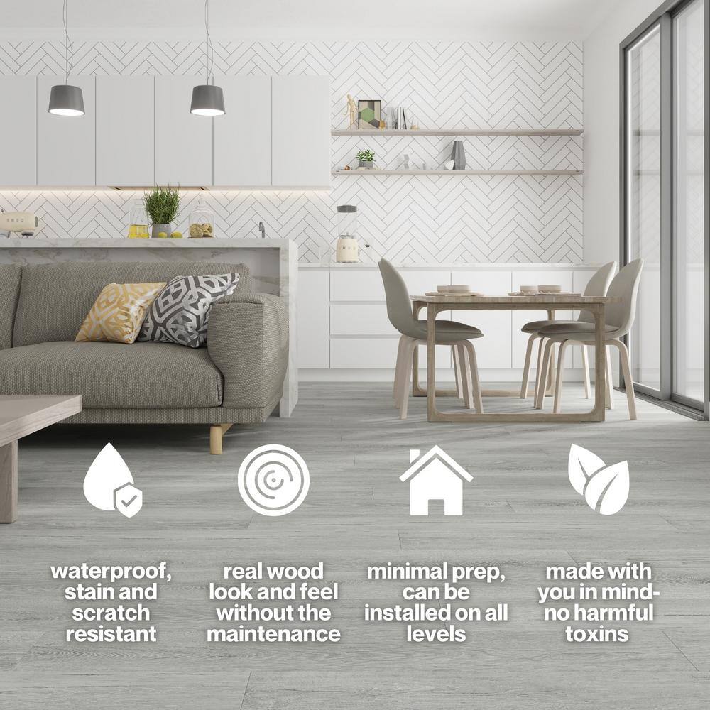 Gray 48" x 7.31" Matte Waterproof Vinyl Plank Flooring