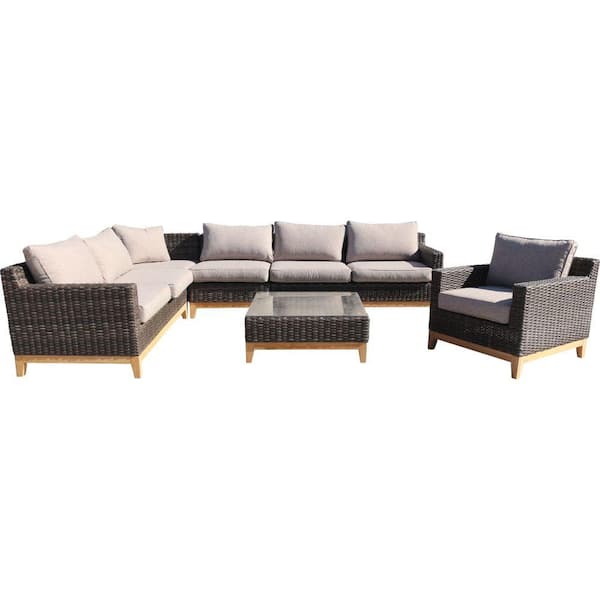 Maywood Silver Oak 6-Piece Teak Outdoor Sectional Set with Gray Cushions