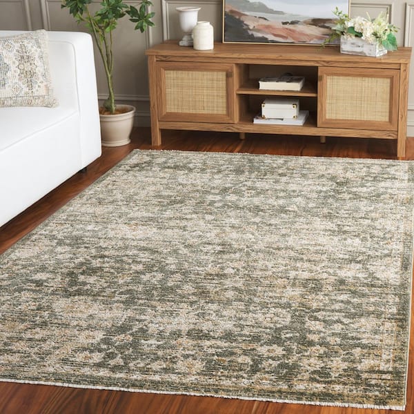 Hazel 9 ft. x 12 ft. Green/Beige Distressed Abstract Floral Area Rug
