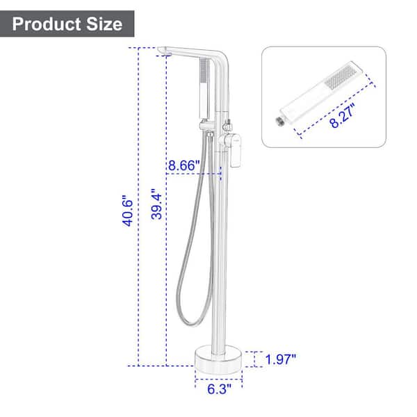 Single-Handle Freestanding Floor Mount Tub Filler Faucet with Hand Shower in Brushed Gold (Valve Included)
