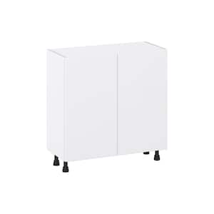 Fairhope Bright White Slab Assembled Shallow Base Kitchen Cabinet (33 in. W X 34.5 in. H X 14 in. D)