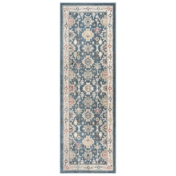 Gertmenian Heirloom Hadley Blue 3 ft. x 8 ft. Oriental Border Indoor Runner Rug