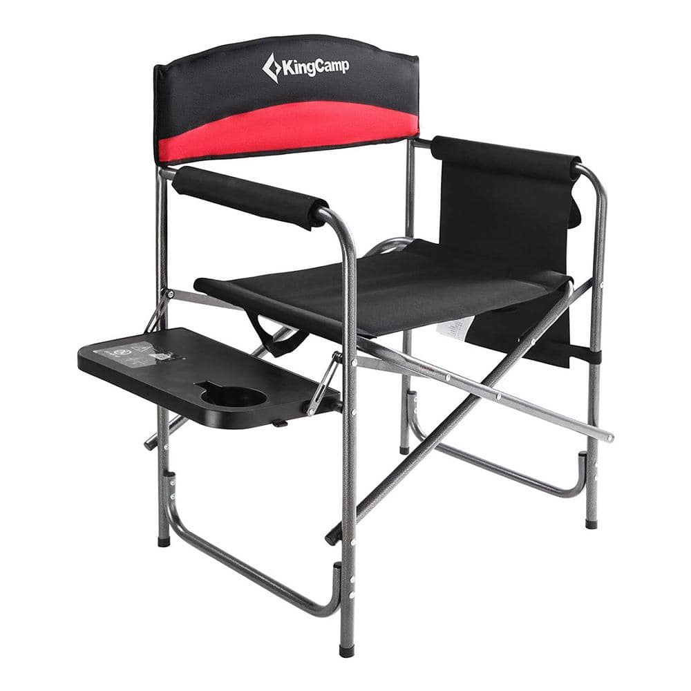 KingCamp Red Steel Camping Chair with Side Table and Storage Pocket