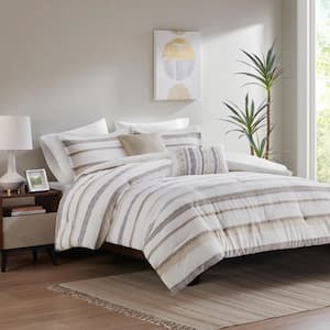 Aspen Neutral King/Cal King 5-Piece Polyester Clipped Jacquard Comforter Set