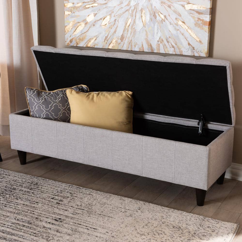 Brette 48'' Grayish Beige Tufted Fabric Storage Ottoman