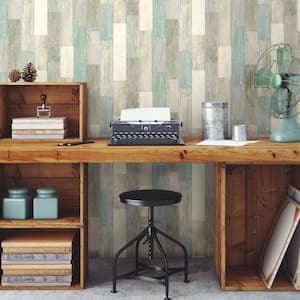 Coastal Weathered Plank Blue And Tan Vinyl Peel & Stick Wallpaper Roll (Covers 28.18 Sq. Ft.)