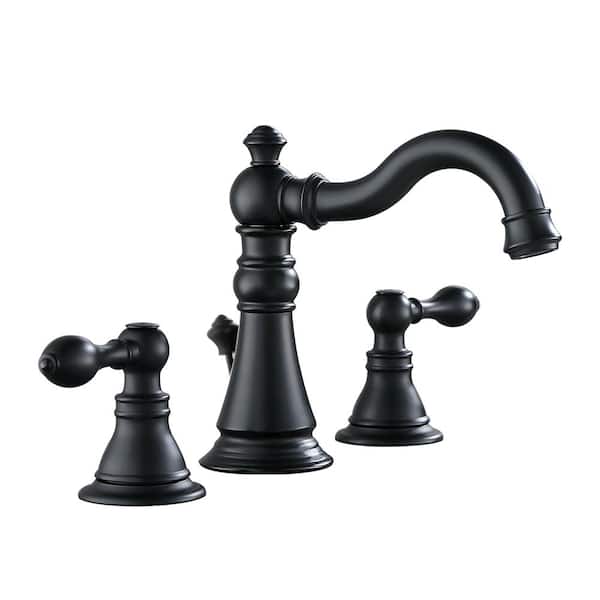 UPIKER Vintage 8 in. Widespread Double Handle 360° Swivel Spout Bathroom Faucet with Pop-up Drain in Matte Black