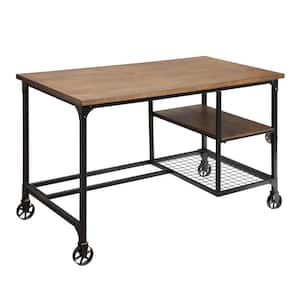 Lucah 48 in. Rectangle Black and Brown Wood Computer Desk with Caster Wheels