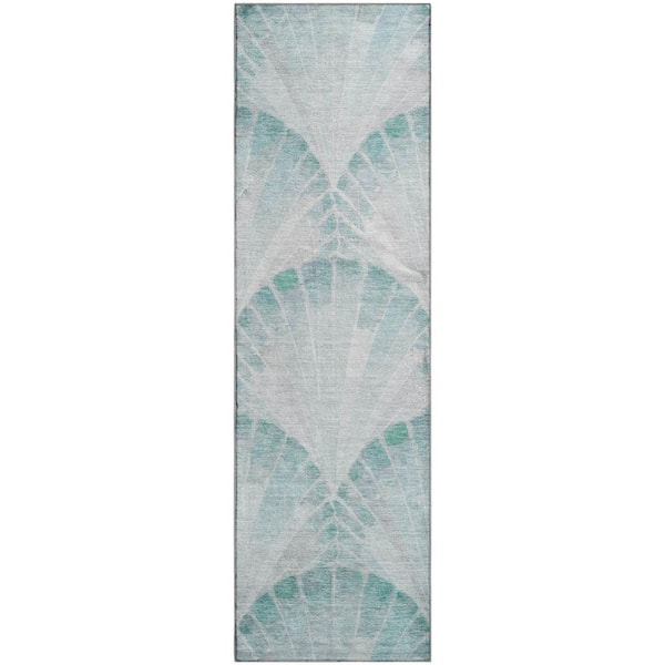 Mayfield Premium Machine Washable Abstract AMF2401 Teal 2 ft. x 7 ft. Runner Rug