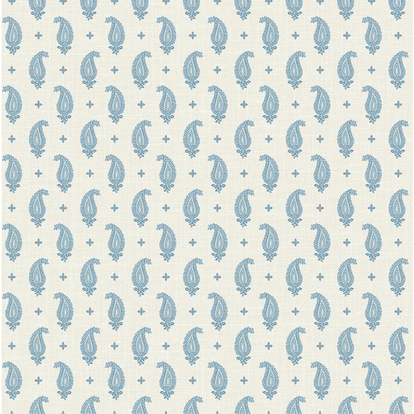Seabrook Designs Bleu Bisque Maia Paisley Paper Unpasted Nonwoven Wallpaper Roll 60.75 sq. ft.