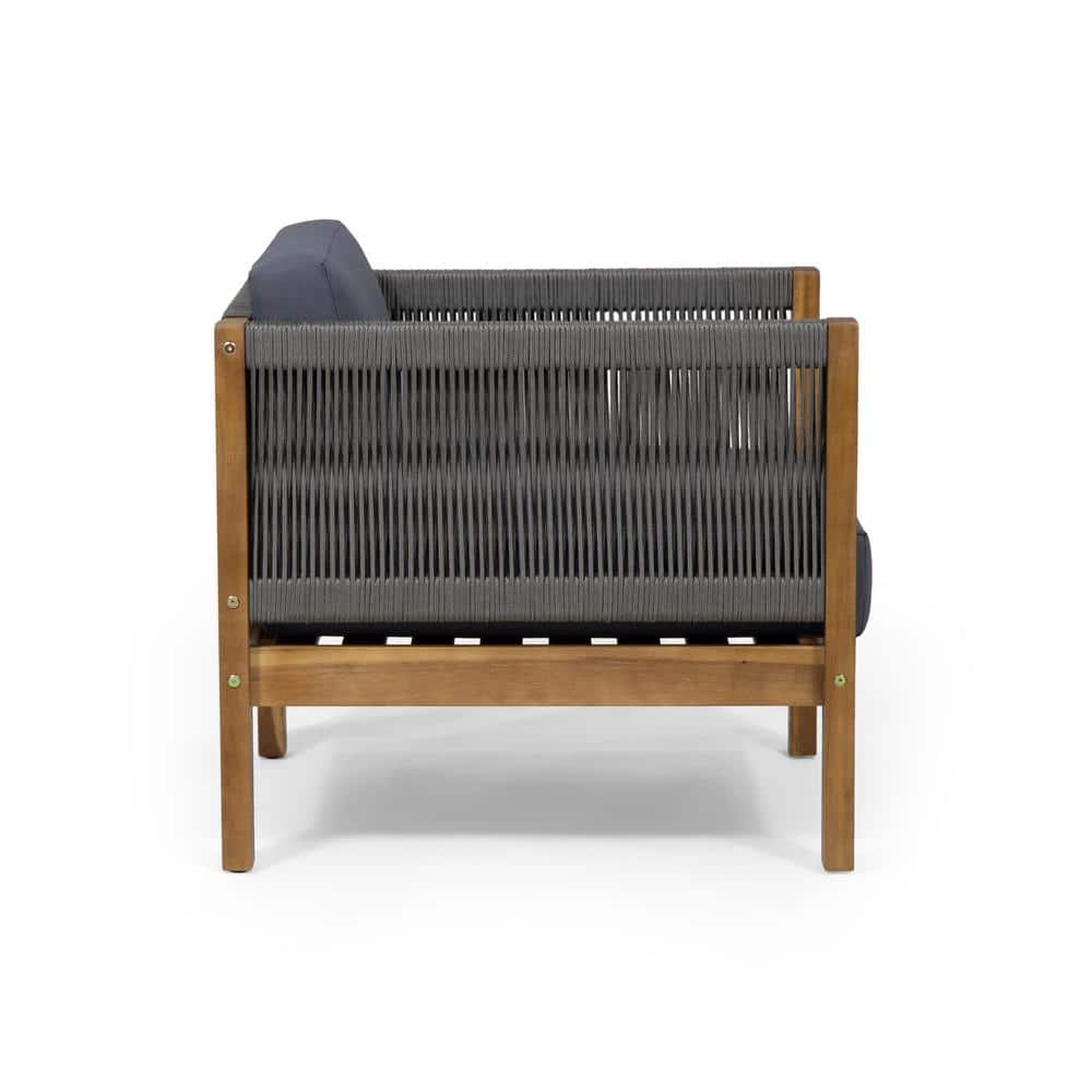 Teak Brown Acacia Wood Lounge Chairs with Gray Cushions