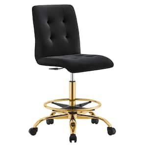 Prim Performance Velvet Ergonomic Adjustable Height Armless Drafting Chair in Gold Black