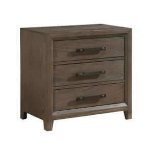 27 in. Brown, Black and Nickel 3-Drawers Wooden Nightstand