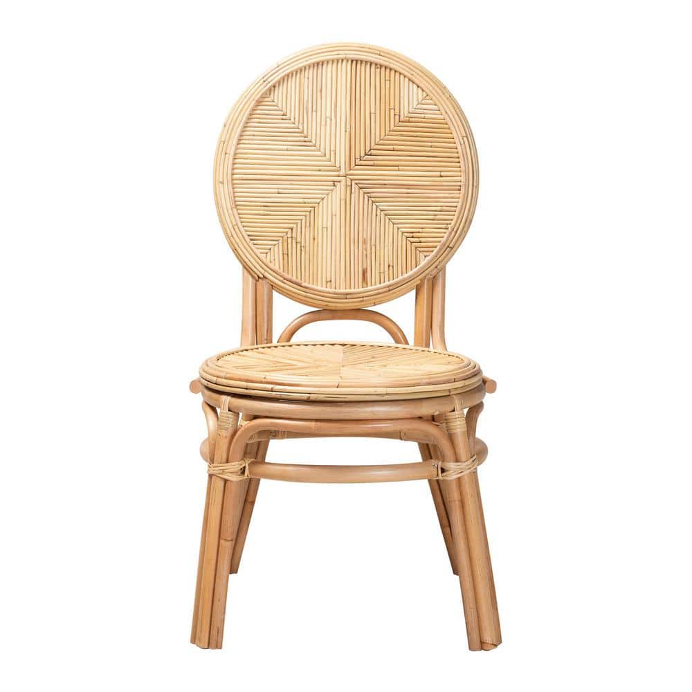 Low Brown Rattan Cane Boho Dining Side Chair