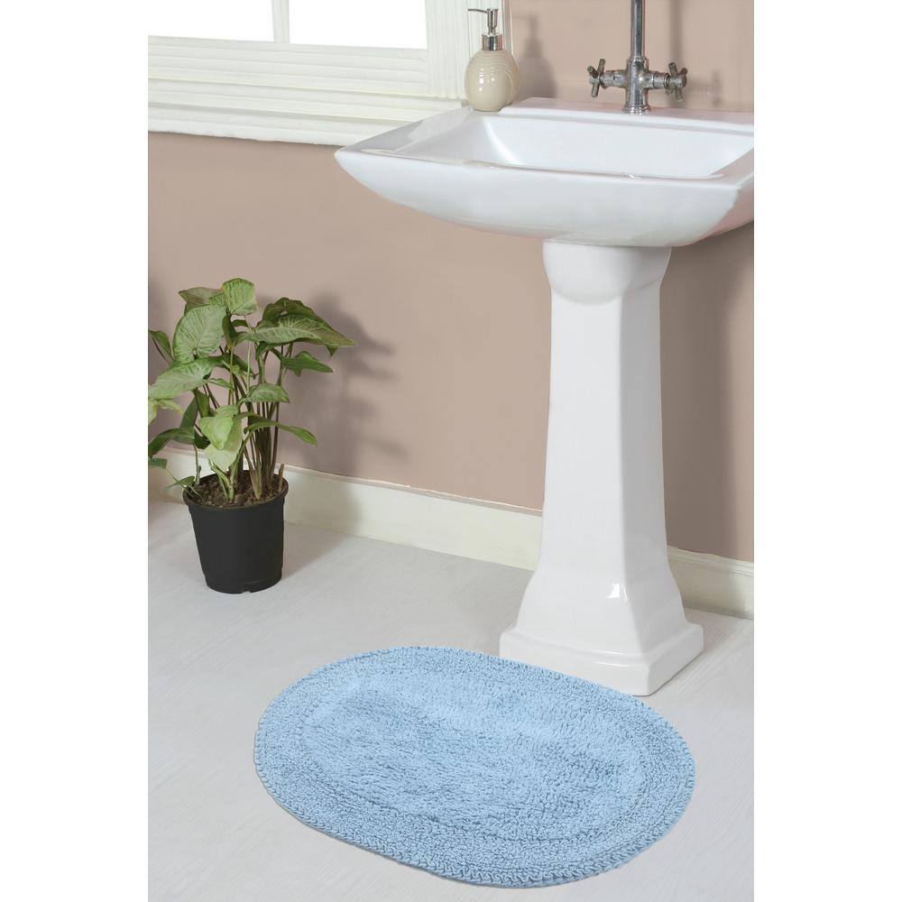 17"x24" Light Blue Cotton Tufted Oval Bath Rug