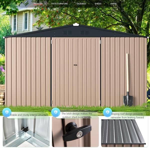 AECOJOY 12 ft. W x 10 ft. D Metal Shed with Double Lockable Door