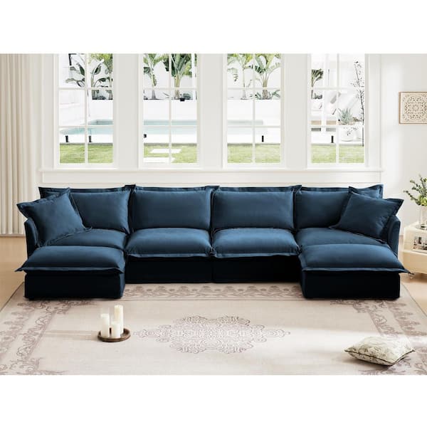 104.6 in. Square Arm Polyester Fabric Modern L-Shaped 3 Seater Sofa with Ottoman in Gray
