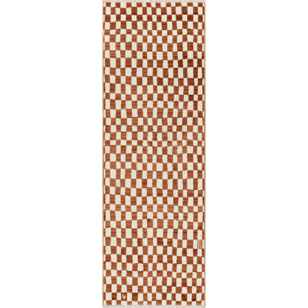 Dominique 2 ft. 6 in. x 10 ft. Orange Abstract Checkered Fringe Area Rug price history on PriceWatchPro
