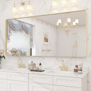 60 in. W x 28 in. H Rectangular Aluminum Alloy Framed and Tempered Glass Wall Bathroom Vanity Mirror in Brushed Gold