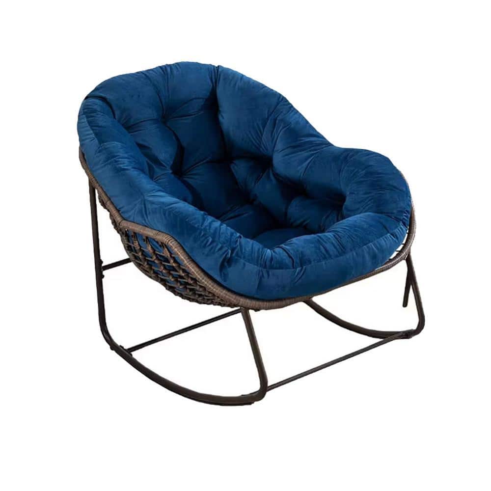 1-Piece Metal Rattan Outdoor Rocking Chair Rocker Recliner Chair with Navy Blue Cushion price history on PriceWatchPro