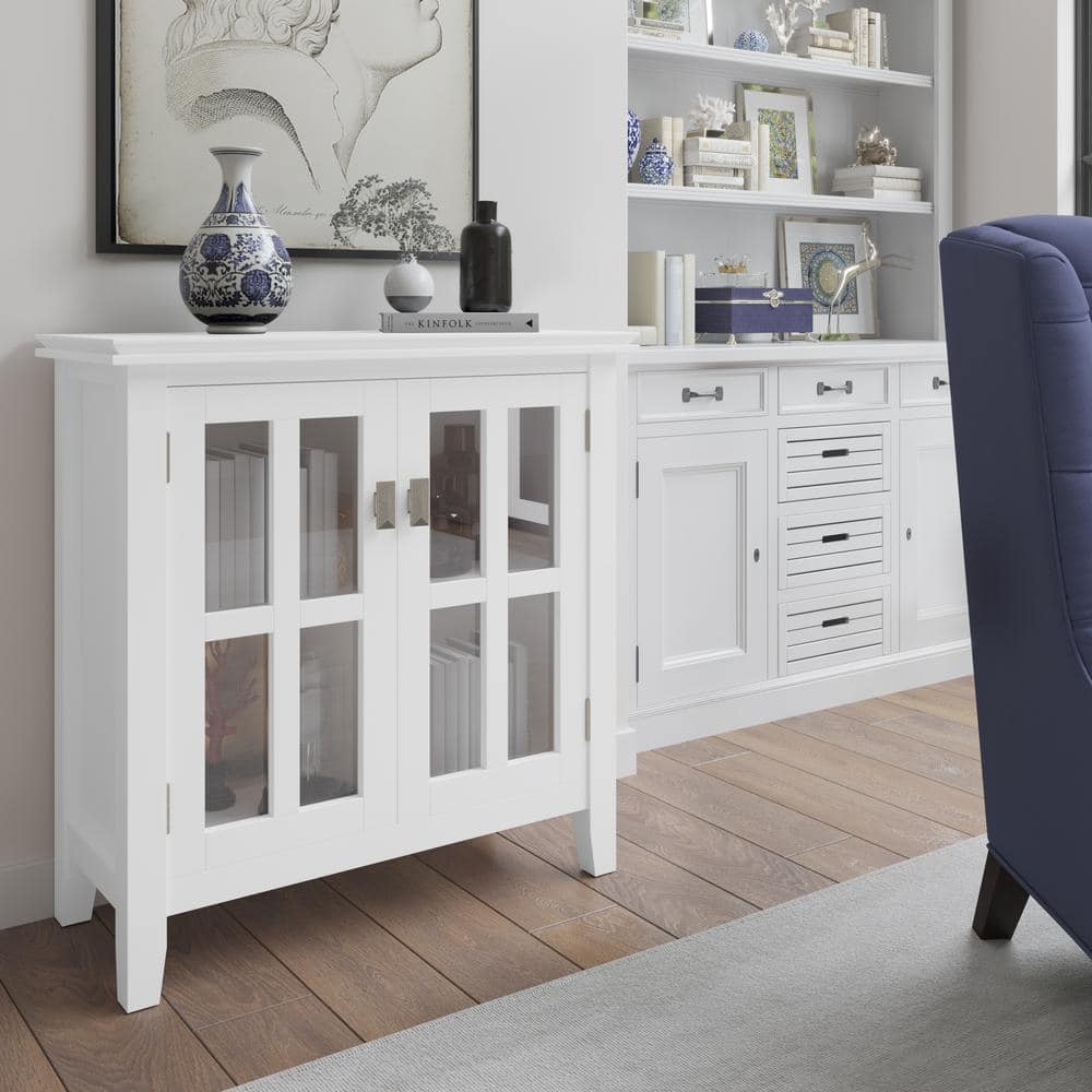 White Solid Wood Office Storage Cabinet with Glass Doors