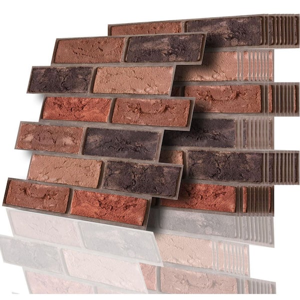 Peel and Stick 3D Faux Brick Wall Panels, Waterproof PVC, Oxidized Red, 10-Piece Set, 11.81 in. x 11.81 in.