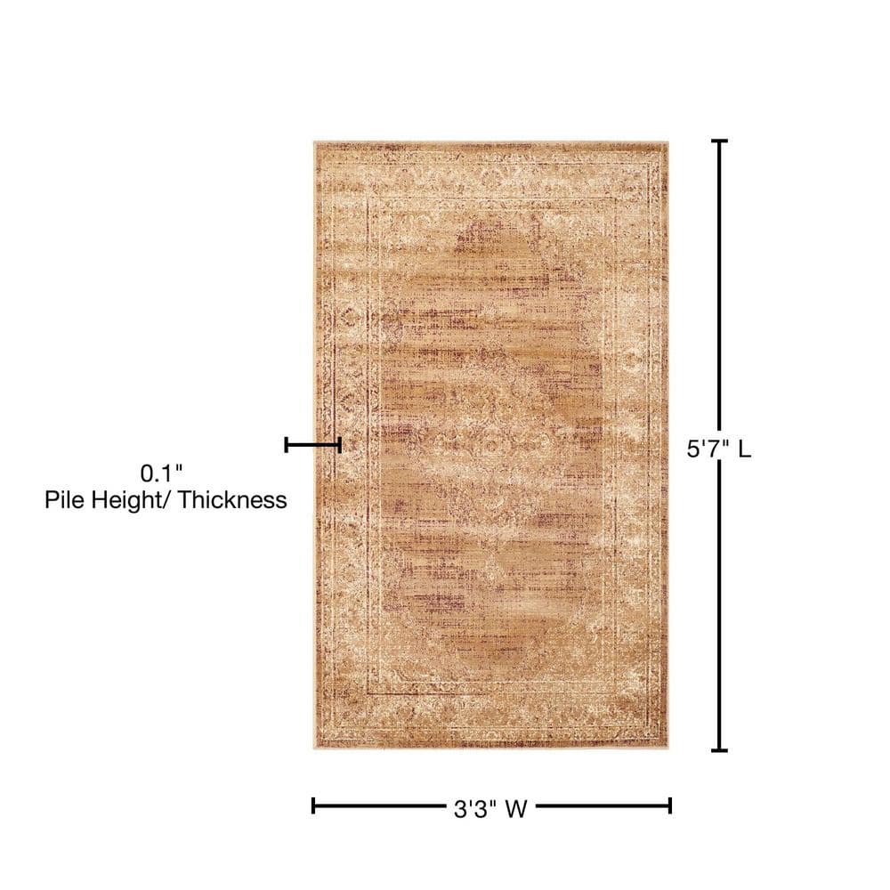 Vintage Taupe Rectangular Viscose Area Rug, 3'3" x 5'7"