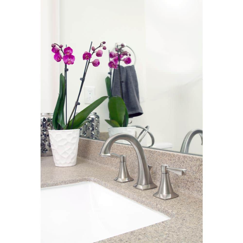 Perth Satin Nickel 8-Inch Dual Handle Modern Bathroom Faucet