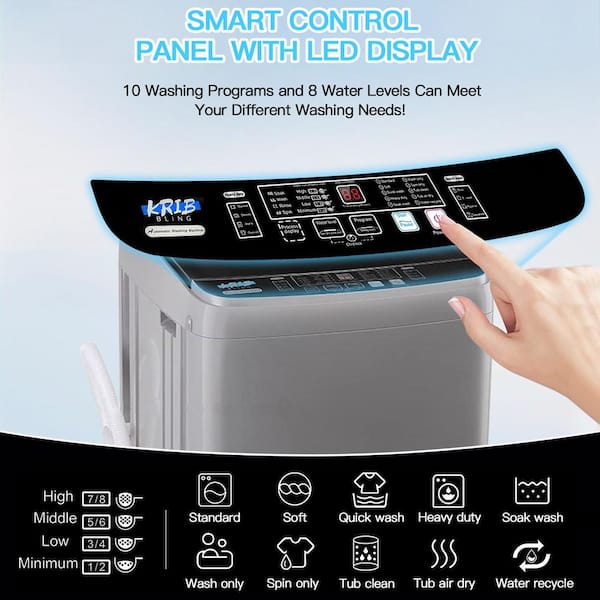 1.39 cu.ft. Top Load Washer in Gray with 17.8 lbs Large Capacity, 8 Water Level and Max Spin Speed 1000 RPM