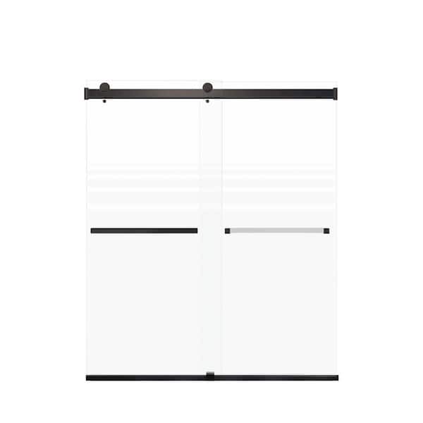 Transolid Brianna 60 in. W x 70 in. H Sliding Frameless Shower Door in Matte Black Finish with Frosted Glass