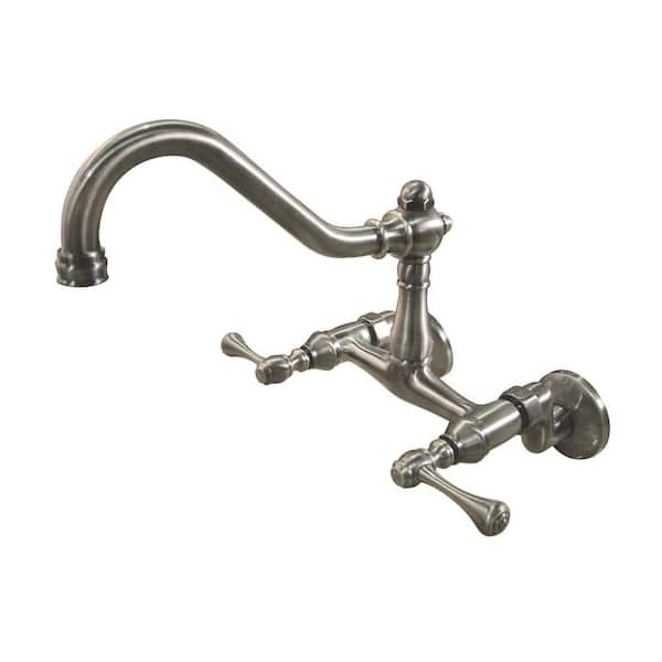 Kingston Brass Victorian Lever 2-Handle Wall-Mount Standard Kitchen Faucet in Antique Brass