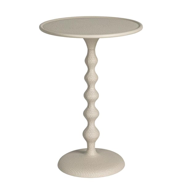Storied Home 15 in. White Round Hammered Metal End Table