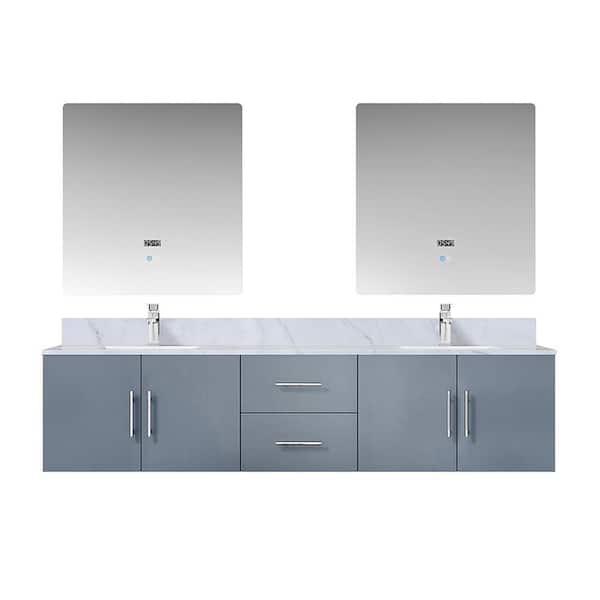 Geneva 80 in. W x 22 in. D Dark Grey Double Bath Vanity, Carrara Marble Top, Faucet Set and 30 in. LED Mirrors