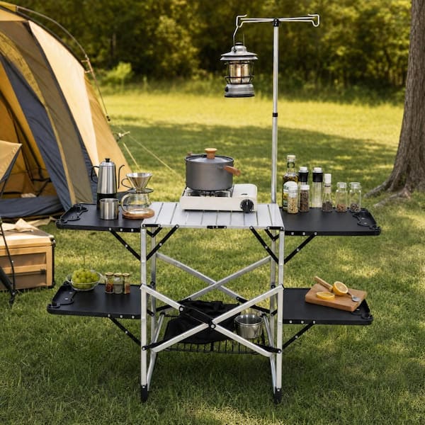 Folding Camping Kitchen Table - Portable Outdoor Cooking Station