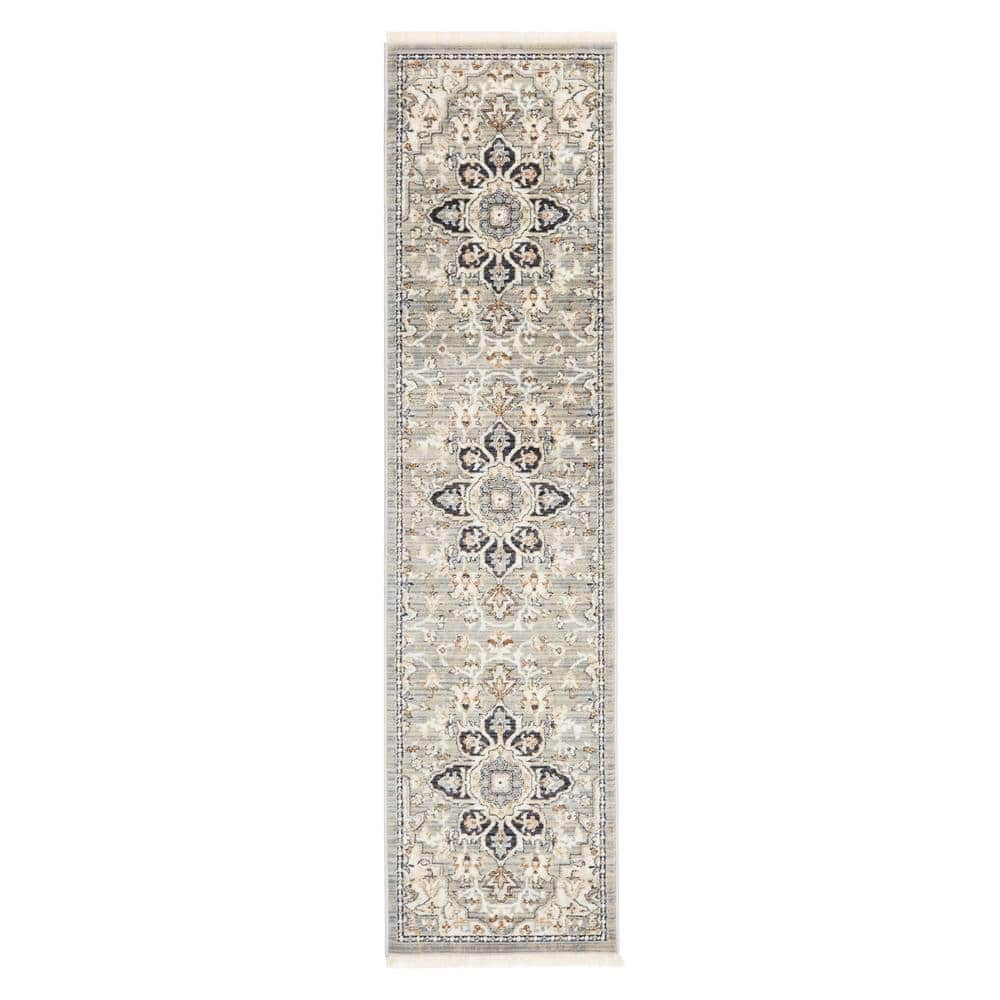 Home Dynamix Bazaar Dazzle Grey Blue 2 Ft. X 7 Ft. Medallion Runner Rug 