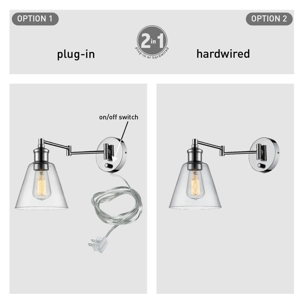 LeClair 9.5'' Chrome Industrial Wall Sconce with Clear Glass Shade