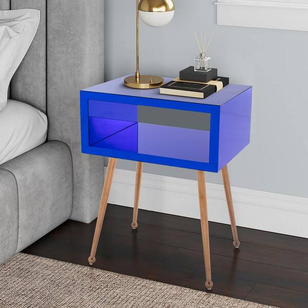 Magic Home 17.91 in. Mirror Nighstand End Table Side Table, Blue