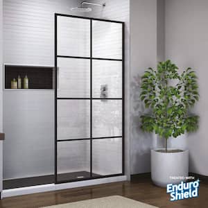Madeira 36 in. x 76 in. Fixed Grid Pattern Shower Screen with EnduroShield 3/8 in. Thick Clear Tempered Glass
